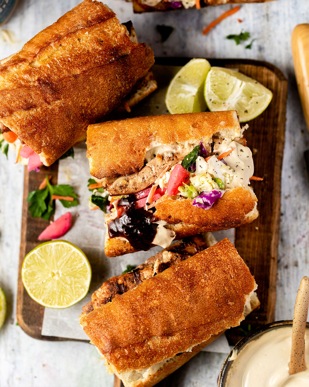 Vegan Bánh Mì Sandwiches with Tahini May Slaw