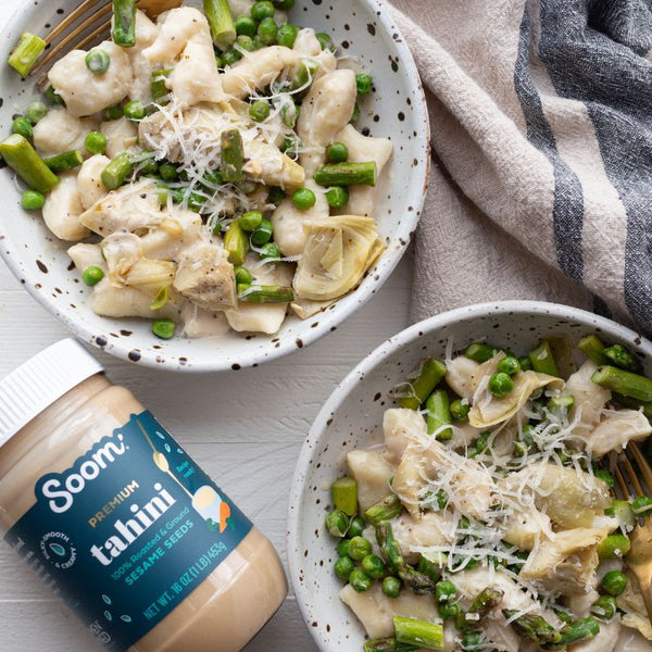 Spring Veggie Gnocchi with Lemon Tahini Sauce - Soom Foods