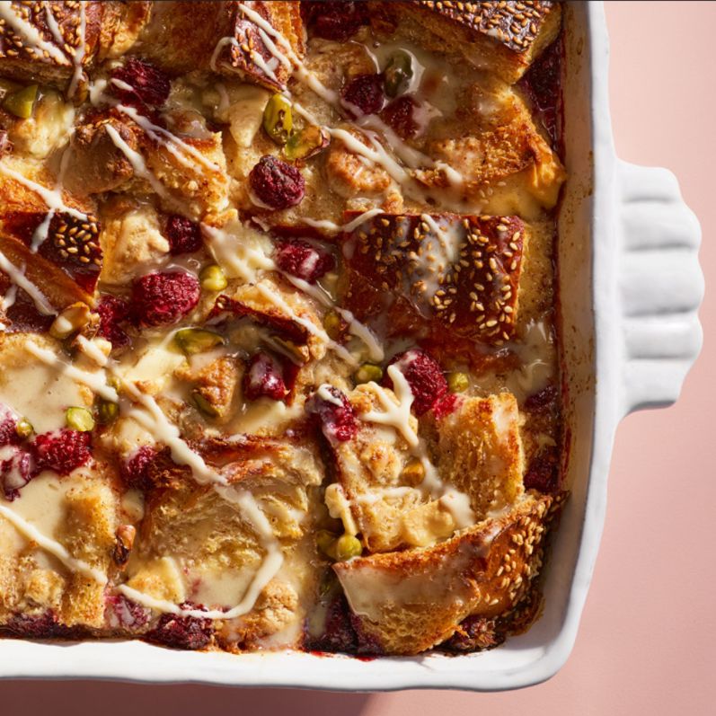 Halvah Berry Bread Pudding with Tahini Drizzle 