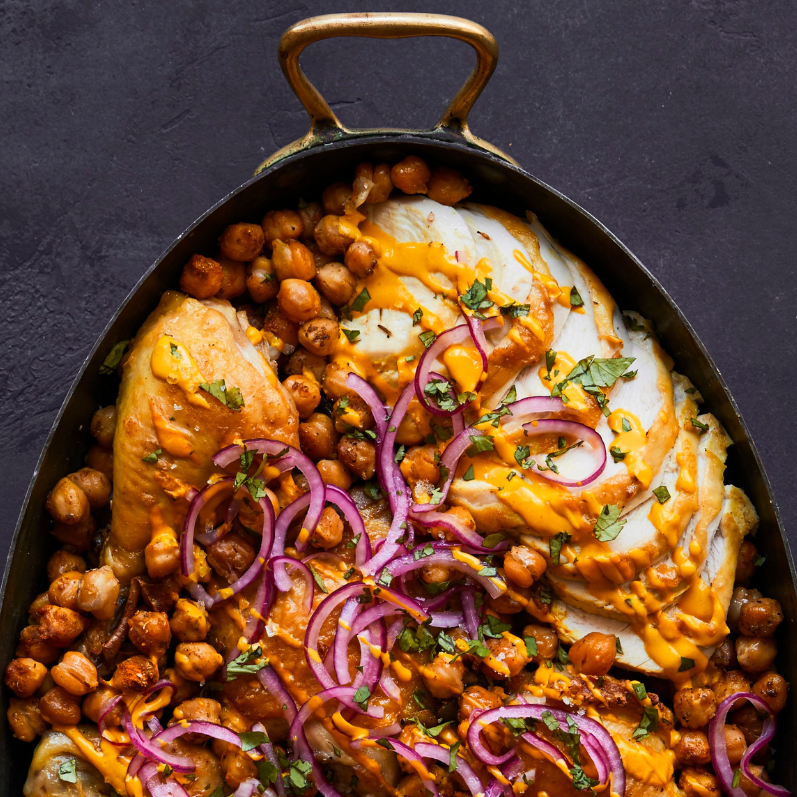 Mom’s Chicken with Turmeric Tahini, Chickpeas, and Onions