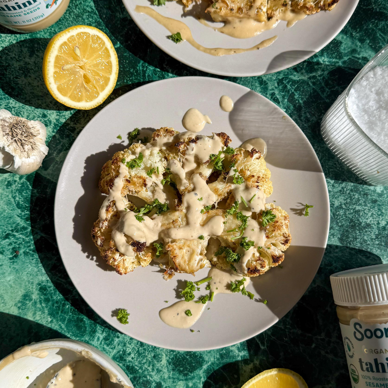 Cauliflower Steaks with Lemon Tahini Sauce