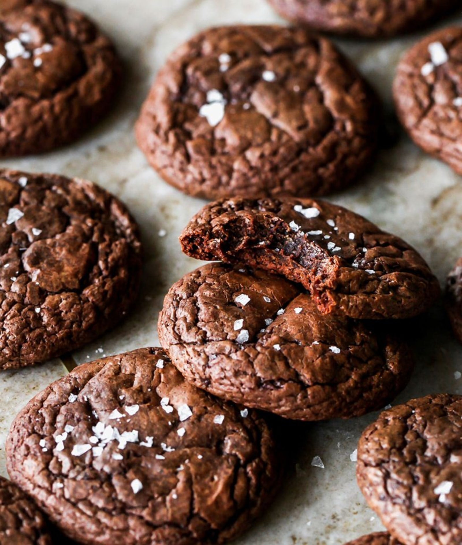 Salted Dark Chocolate Tahini Brownie Cookies