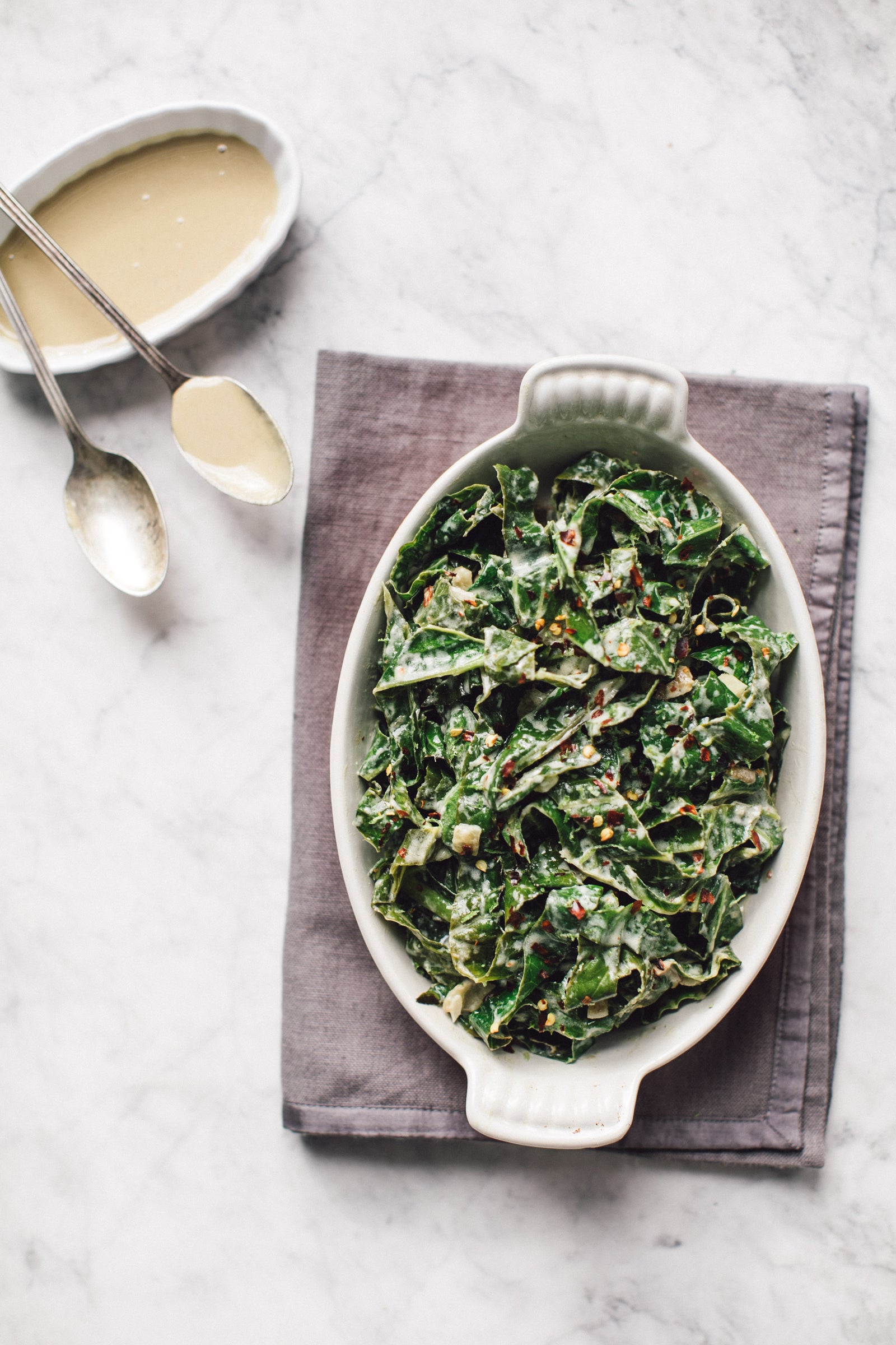 Braised Coconut Tahini Collard Greens