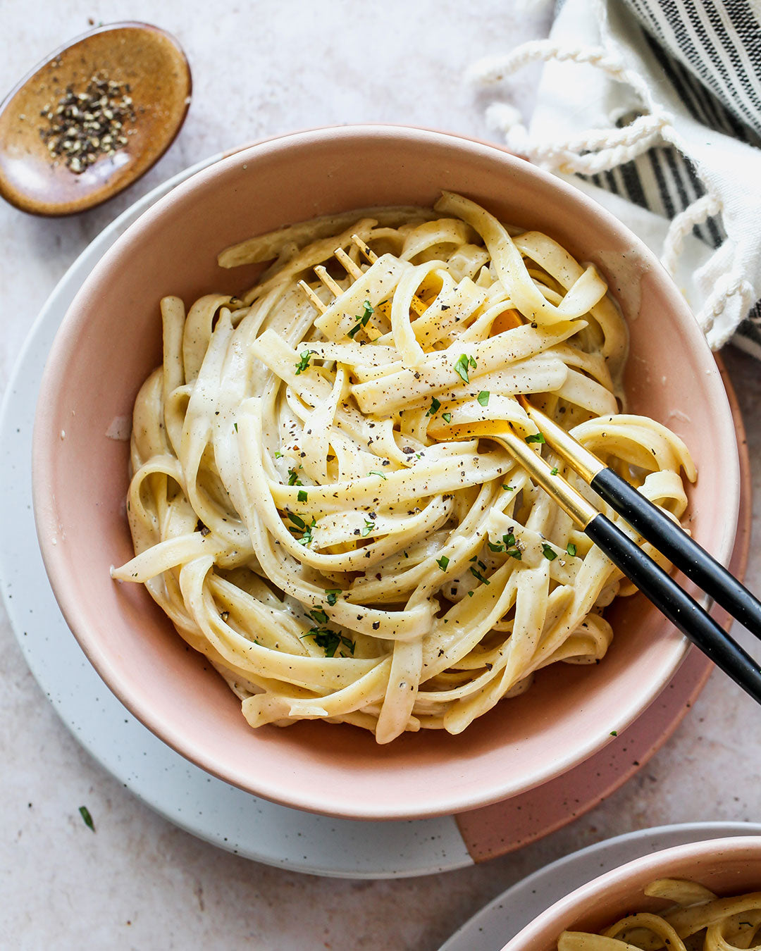 Vegan Tahini Fettuccine Alfredo