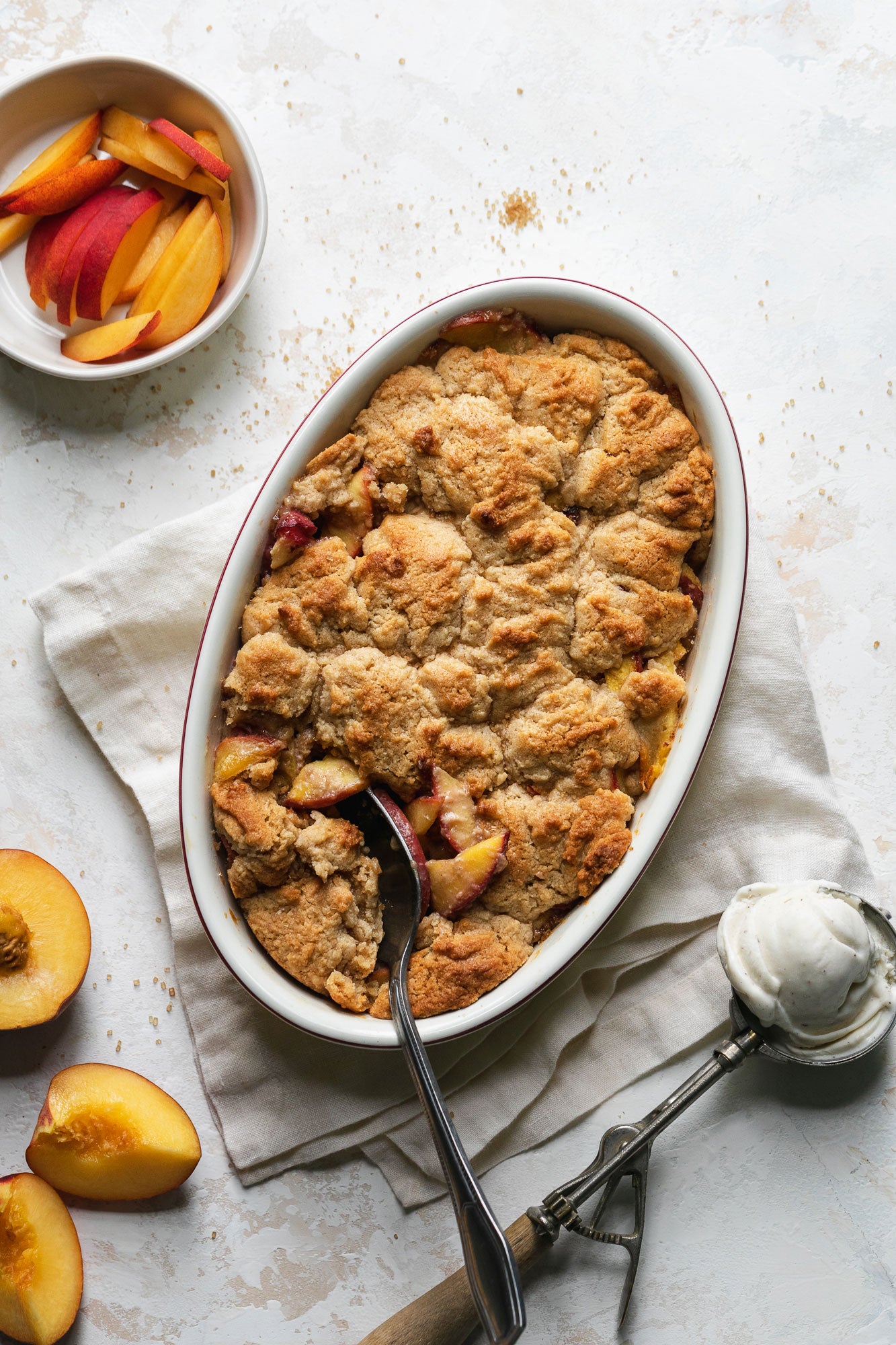Tahini Peach Cobbler
