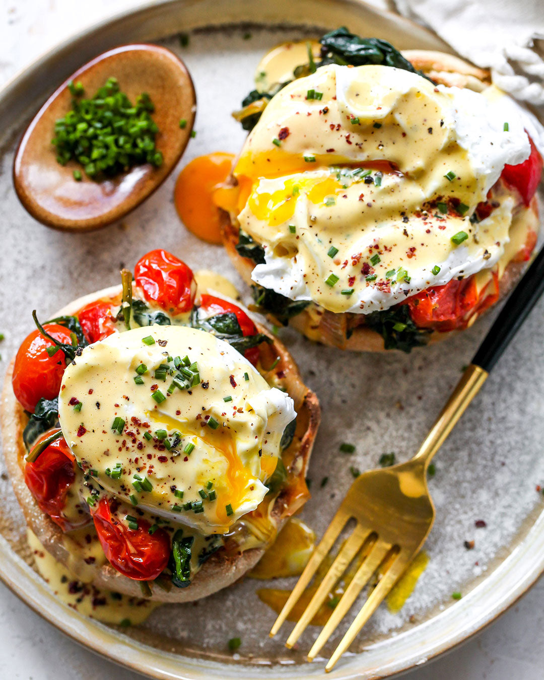 Mediterranean Eggs Benedict with Tahini Hollandaise