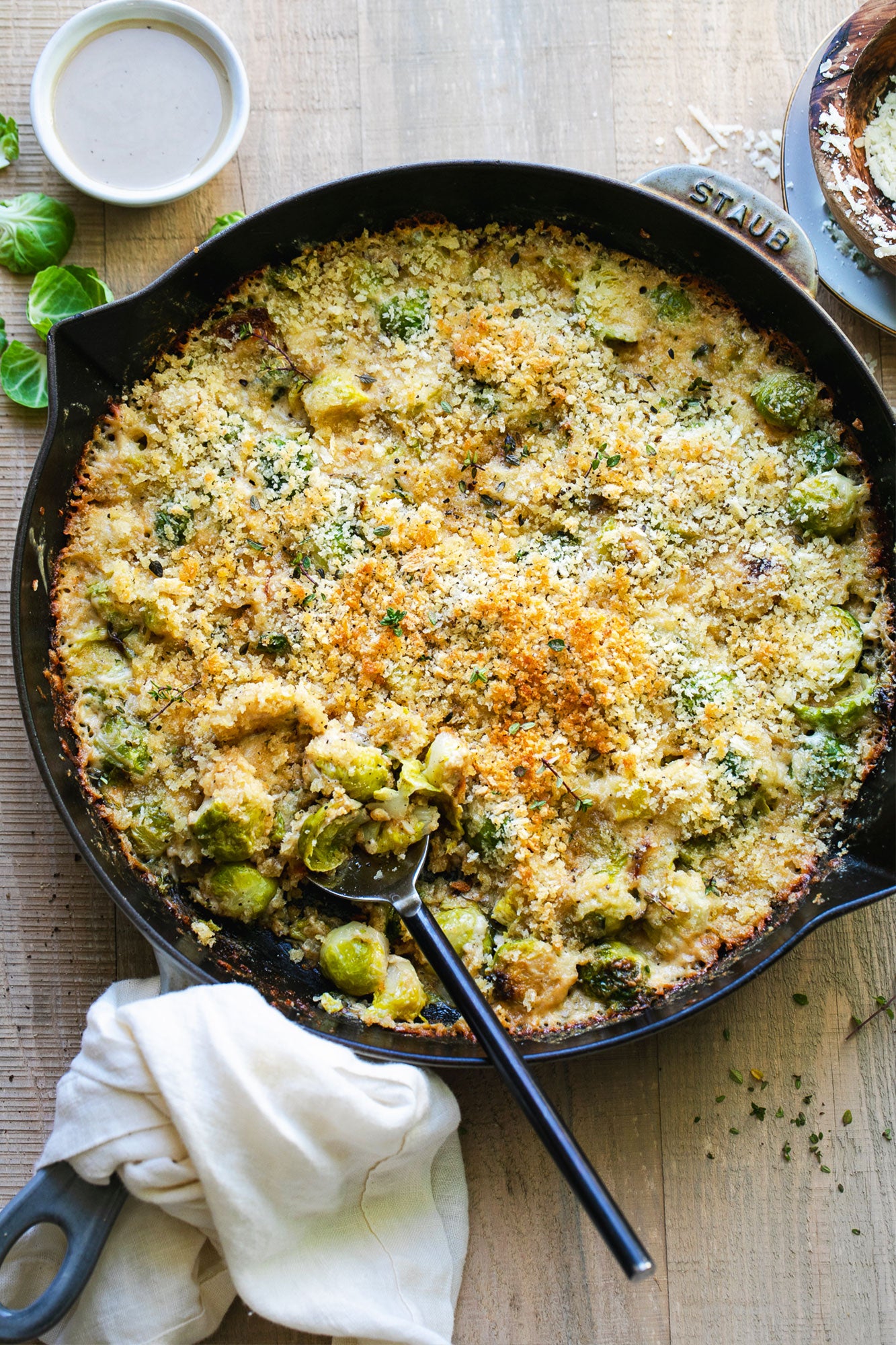 One-Pan Brussels Sprouts Tahini Gratin