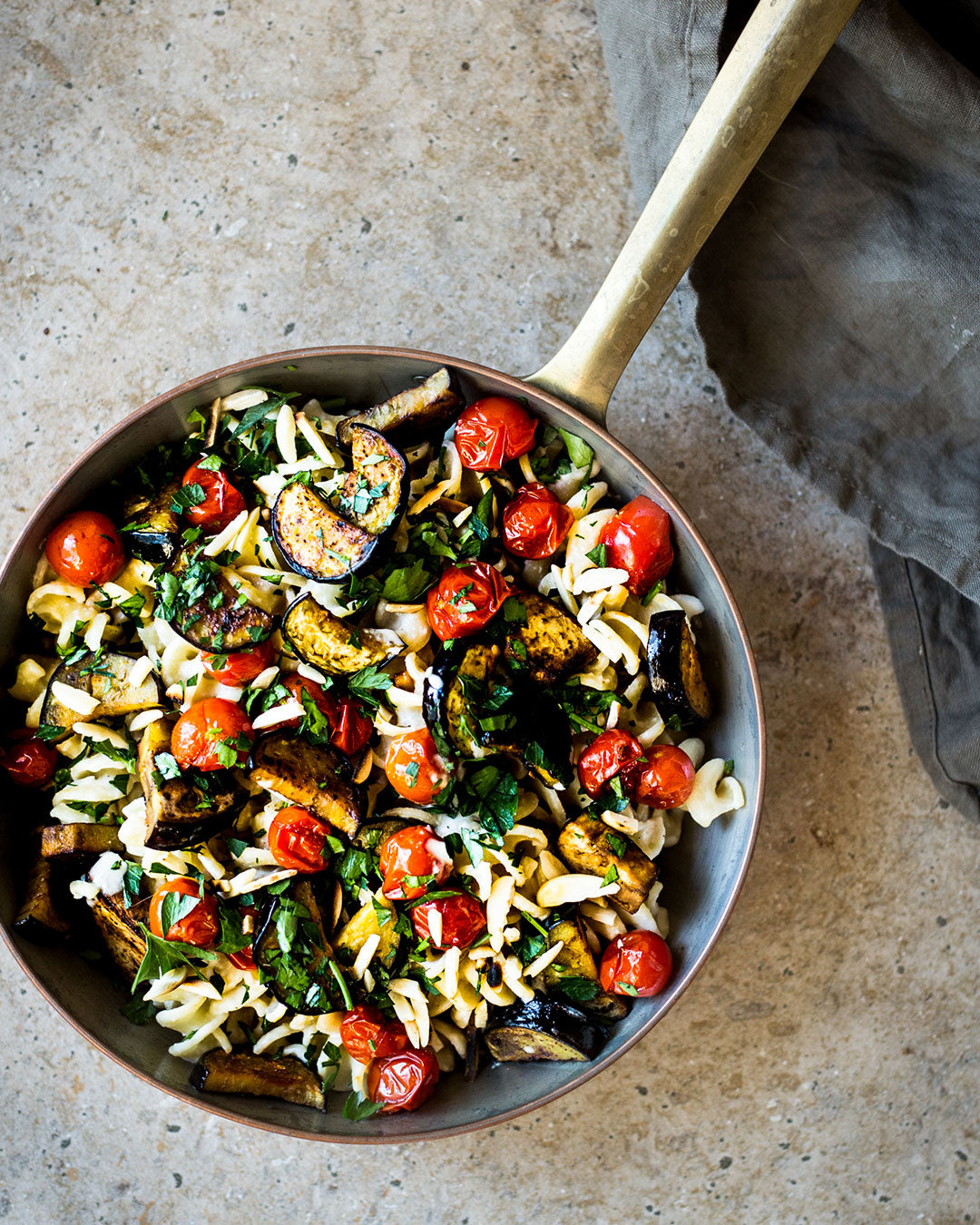 Wine Braised Eggplant & Pasta 