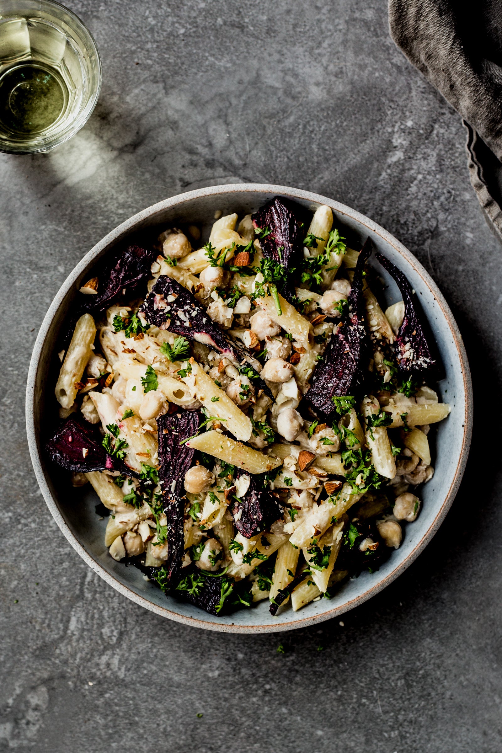Beet Chickpea Pasta with Lemon Tahini Sauce 