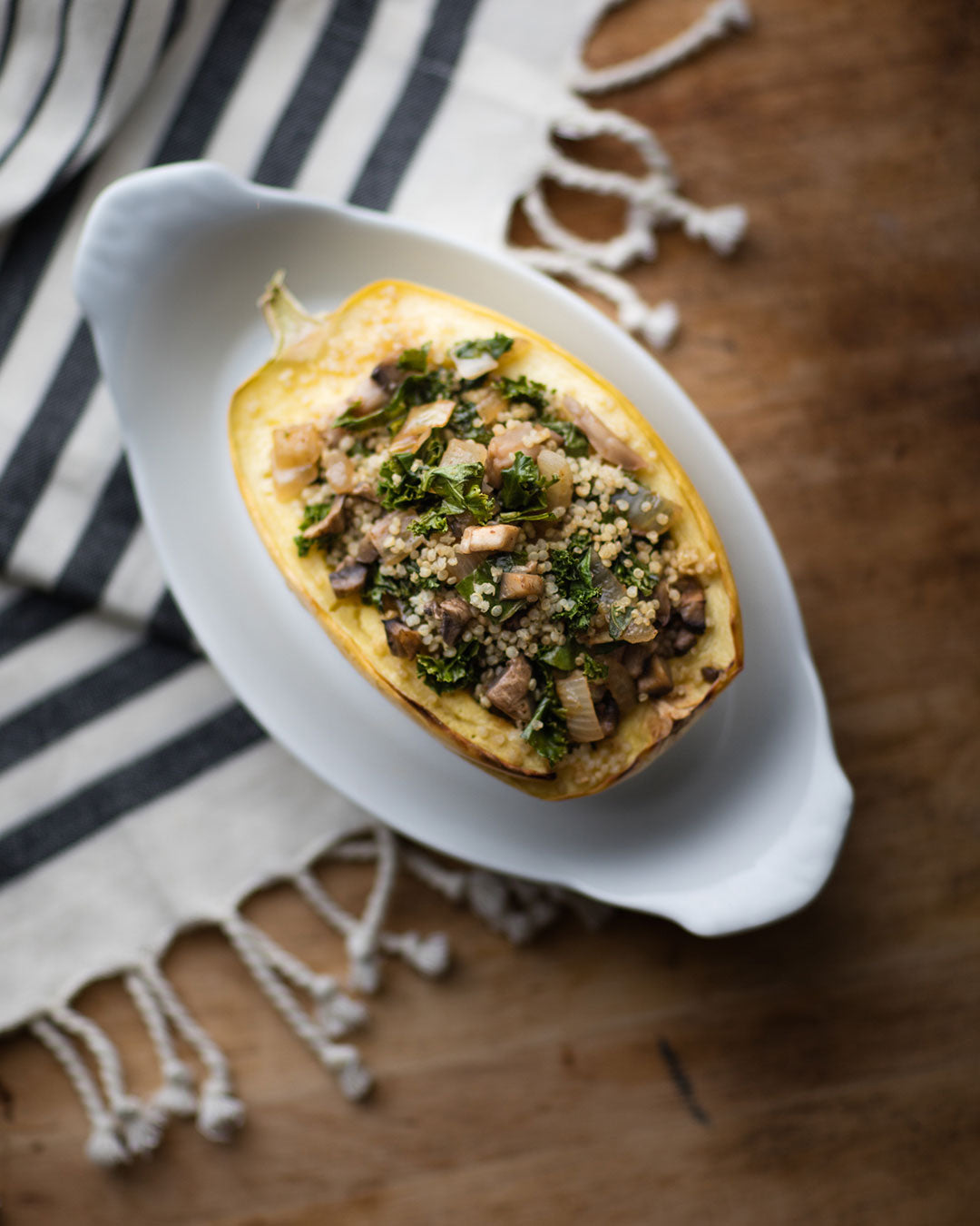Kale & Mushroom Stuffed Spaghetti Squash