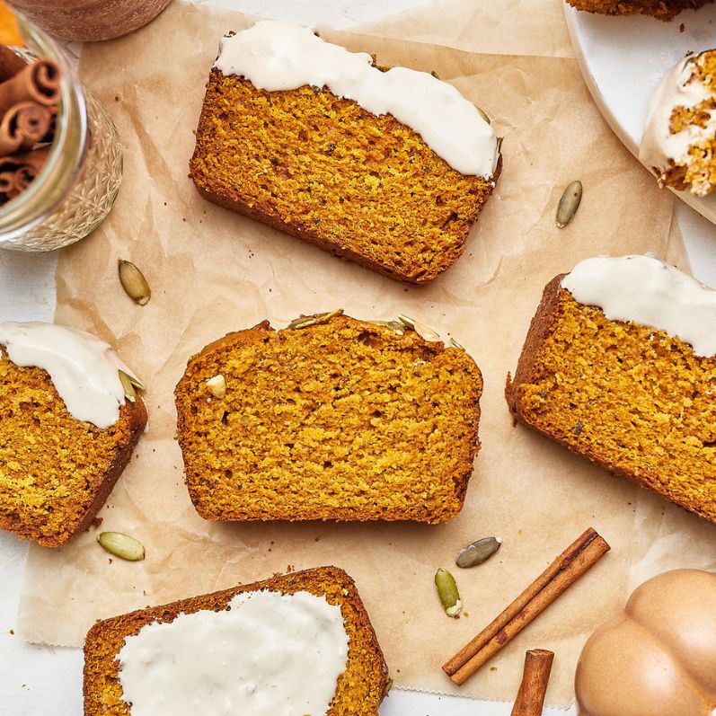 Tahini Pumpkin Bread with Cream Cheese Glaze 