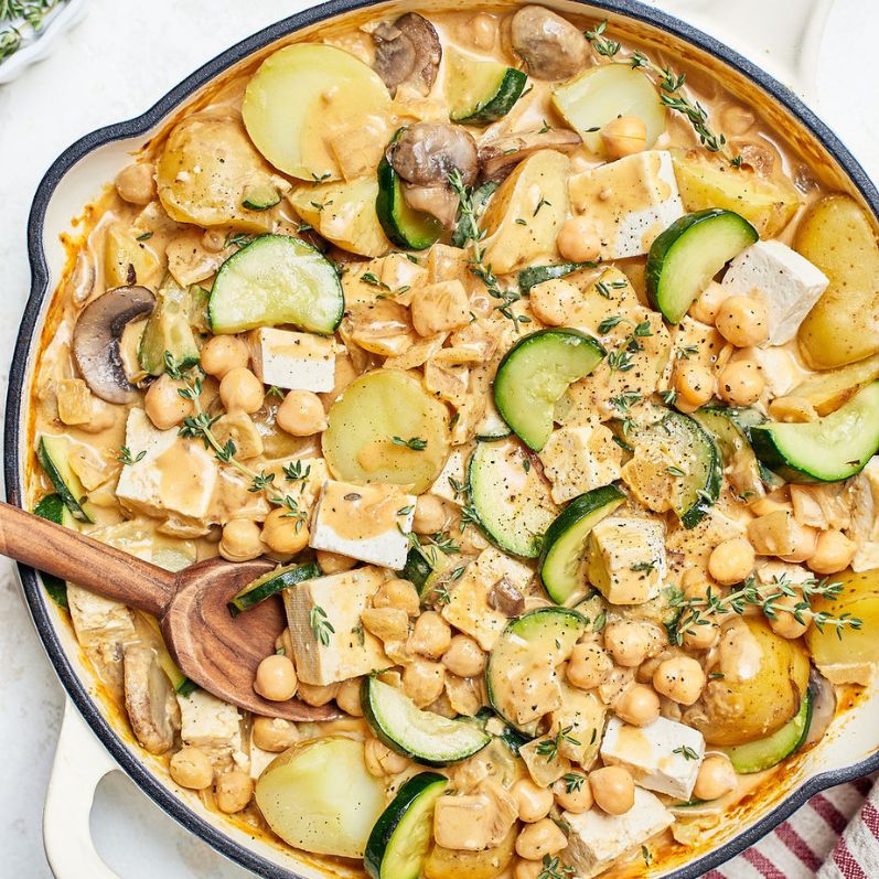 One Pan Braised Tahini Tofu Veggies