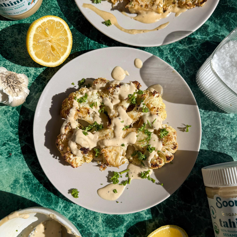 Cauliflower Steaks with Lemon Tahini Sauce 