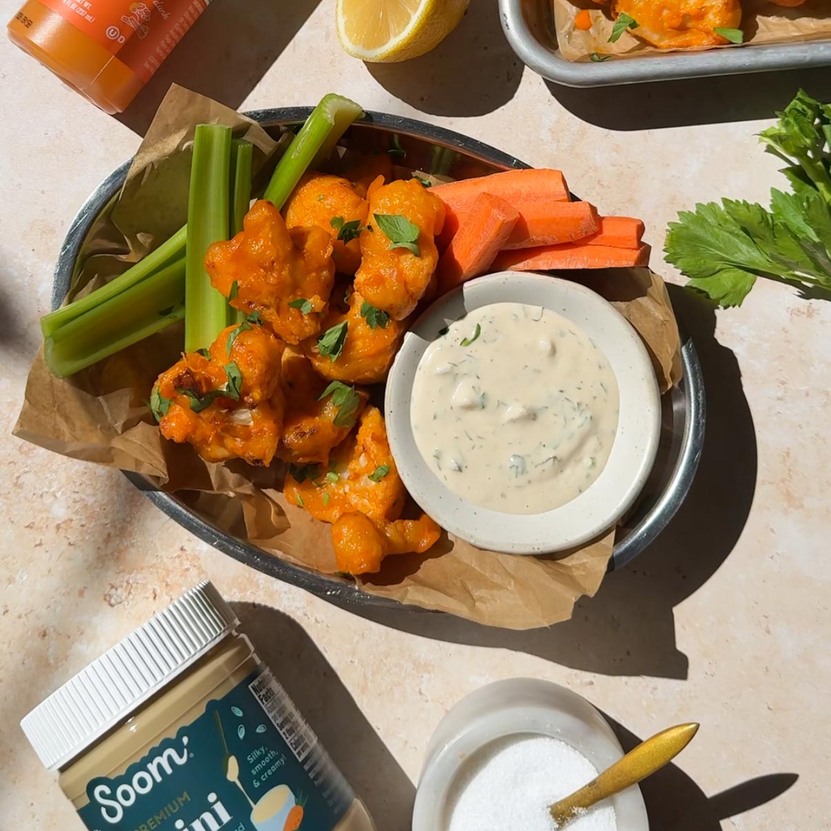 Buffalo Cauliflower with Tahini Pickle Ranch