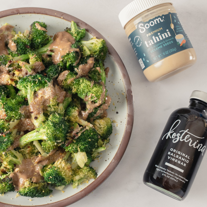 Roasted Broccoli with Balsamic Tahini Dressing