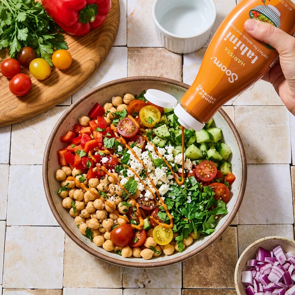 Chickpea Salad with Harissa Tahini