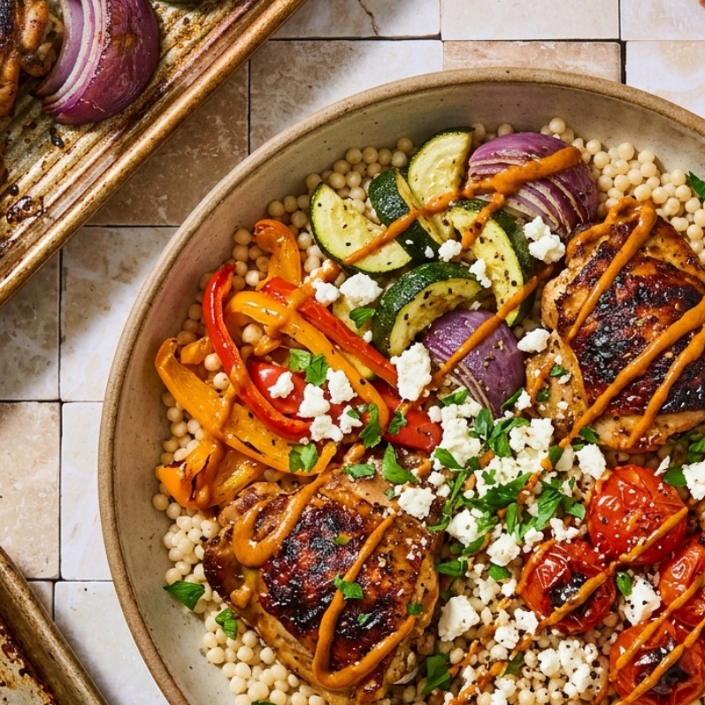 30-Minute Sheet Pan Harissa Tahini Chicken & Veggies