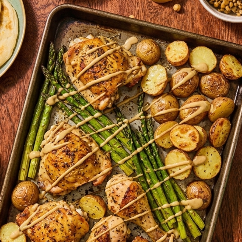 Sheet Pan Mediterranean Herb Tahini Chicken