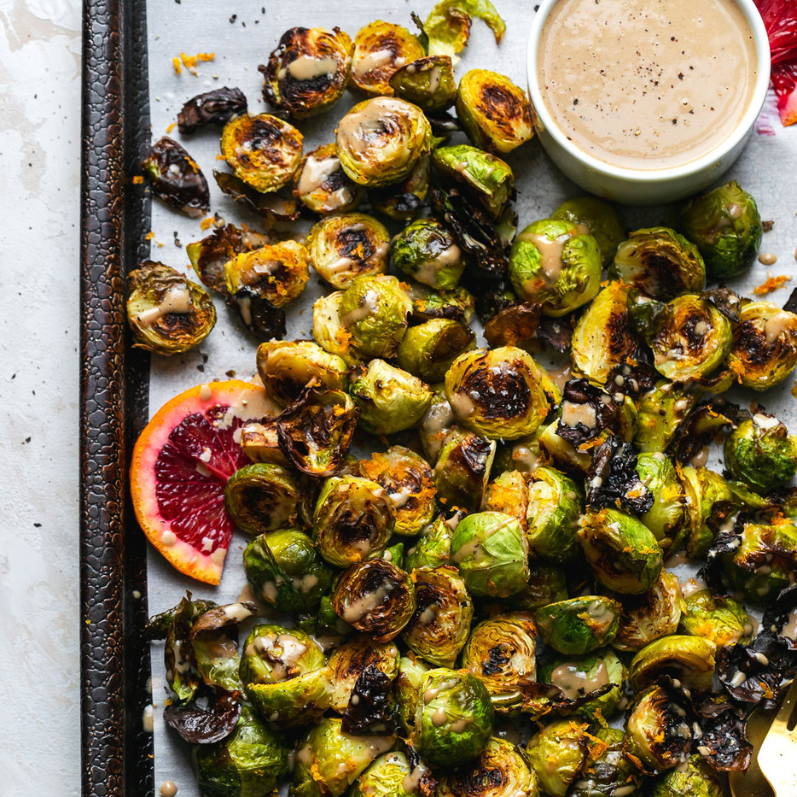 Roasted Brussels Sprouts with Blood Orange Tahini Glaze