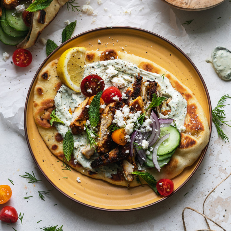 Chicken Shawarma Wraps with Herbed Yogurt Tahini Sauce