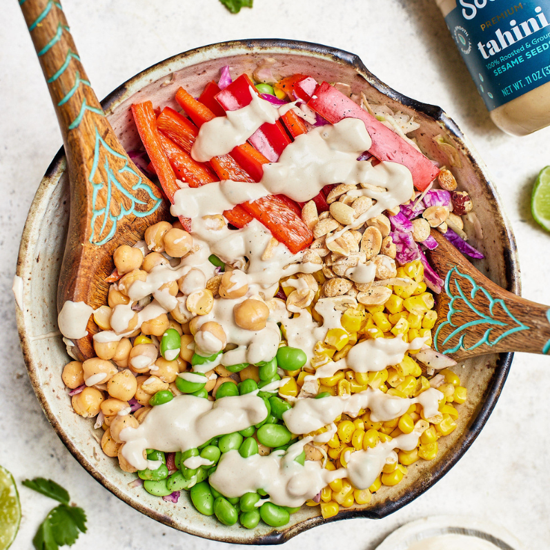 Rainbow Cabbage Salad with Tahini Lime Dressing