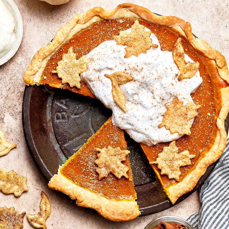 Pumpkin Pie with Vanilla Bean Tahini Whipped Cream 