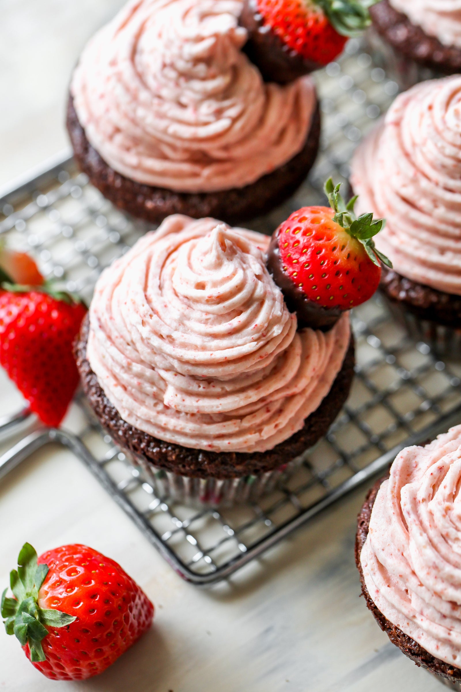 Chocolate Tahini Cupcakes with Strawberry Buttercream Icing